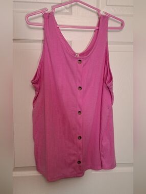 French Twist Plus Size 1X Summer Sleeveless Button-Front Ribbed Tank Top - Pink